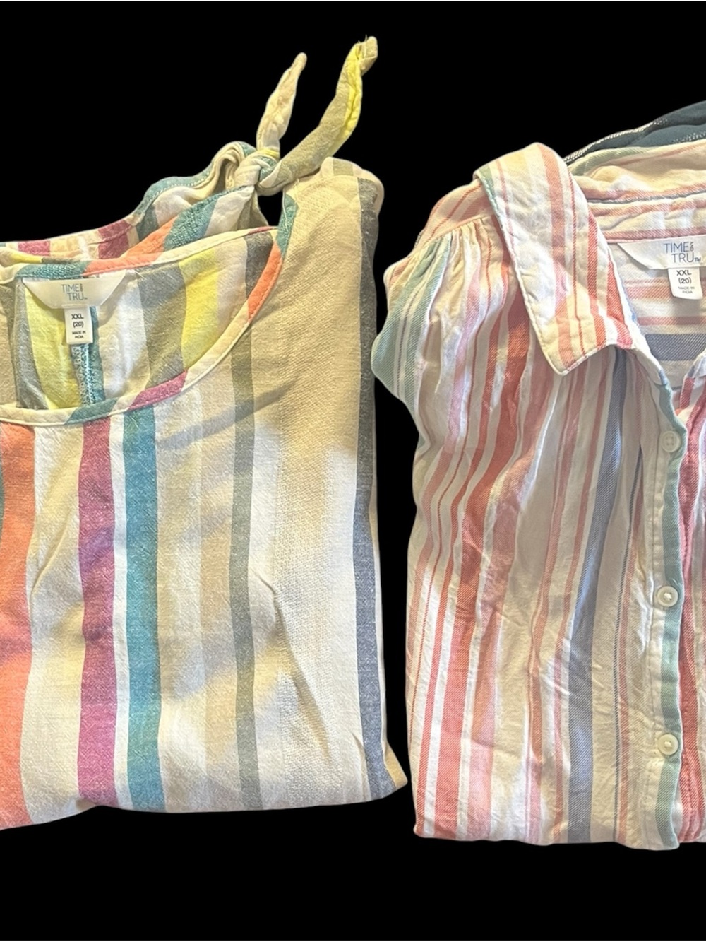 Time and Tru women's Pastel Striped Tank & Button Top - Multicolor 2 Bundle L344